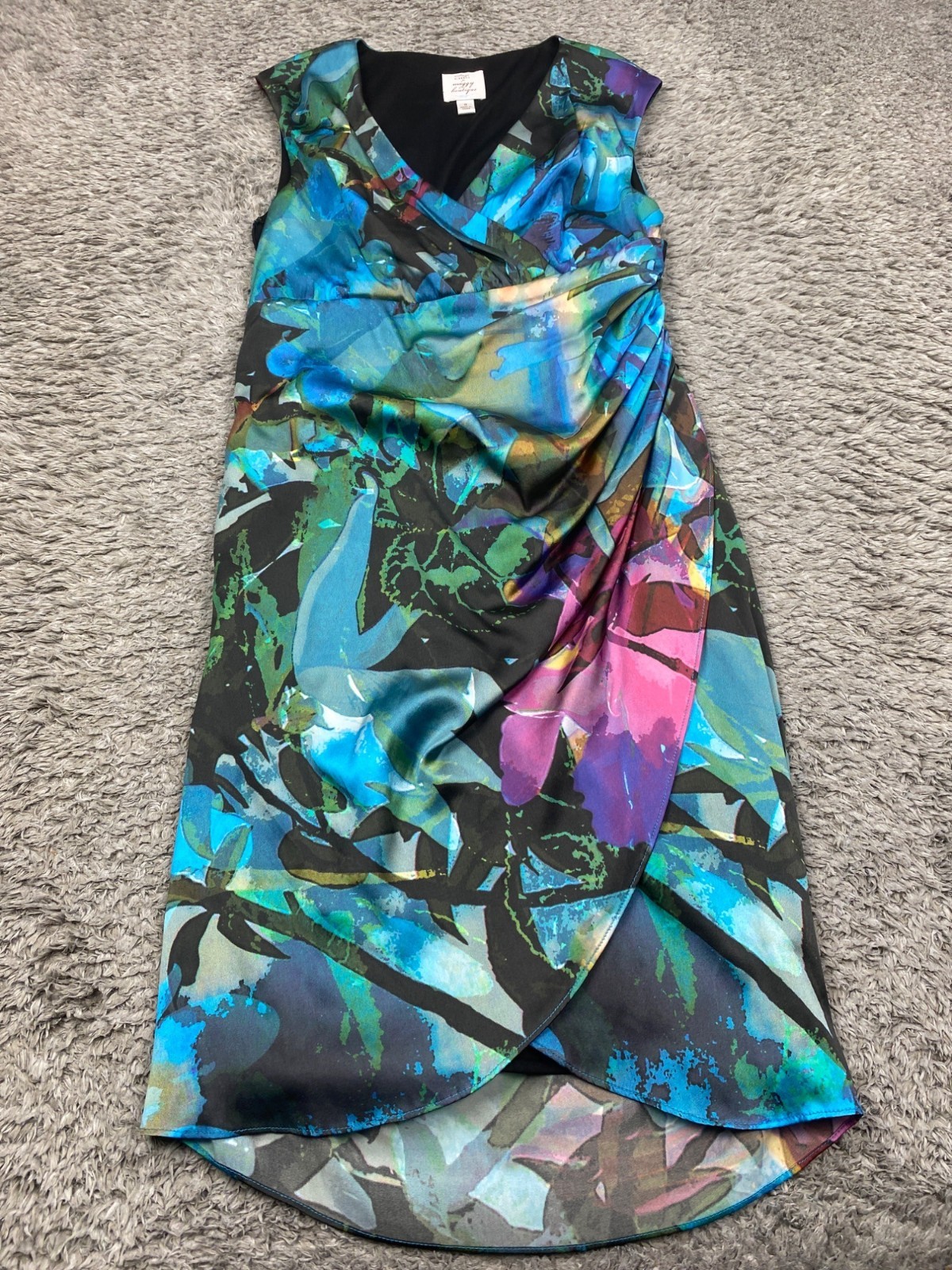 Suzi Chin Dress Women 8 Floral Watercolor Silk Maggy Boutique Ruched Wrap Artsy