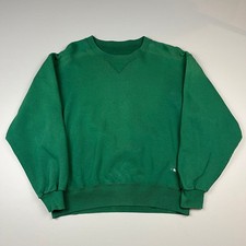 VTG Russell High Cotton Athletic Sweatshirt Mens M Green Crewneck V-Stitch 90s