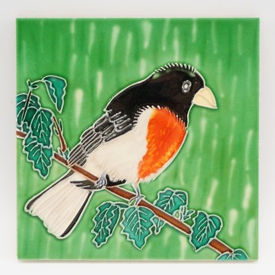 Ceramic Tile Decor Eastern Towhee bird Hand Painted 6x6 Wall Mount Trivet VTG