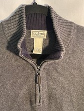 LL Bean Pullover Mens XL Tall Gray Quarter Zip Knit Sweater Casual Outdoors Y2K