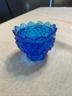 Vintage Fenton Dark Blue Glass Hobnail Centerpiece Candle Holder Nice Exc. Cond.