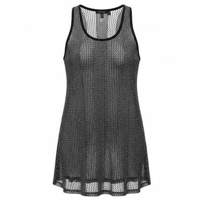 BKE Boutique Tank Top Women S Small Silver Black Metallic Sequin Knit Racerback