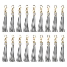 18pcs PU Leather Keychain Tassels, 5.9" Key Chain Tassels, Silver 