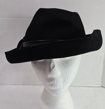 Vintage Black 7 1/4 Felted Womens Fashion Hat Black Ribbon for Repair