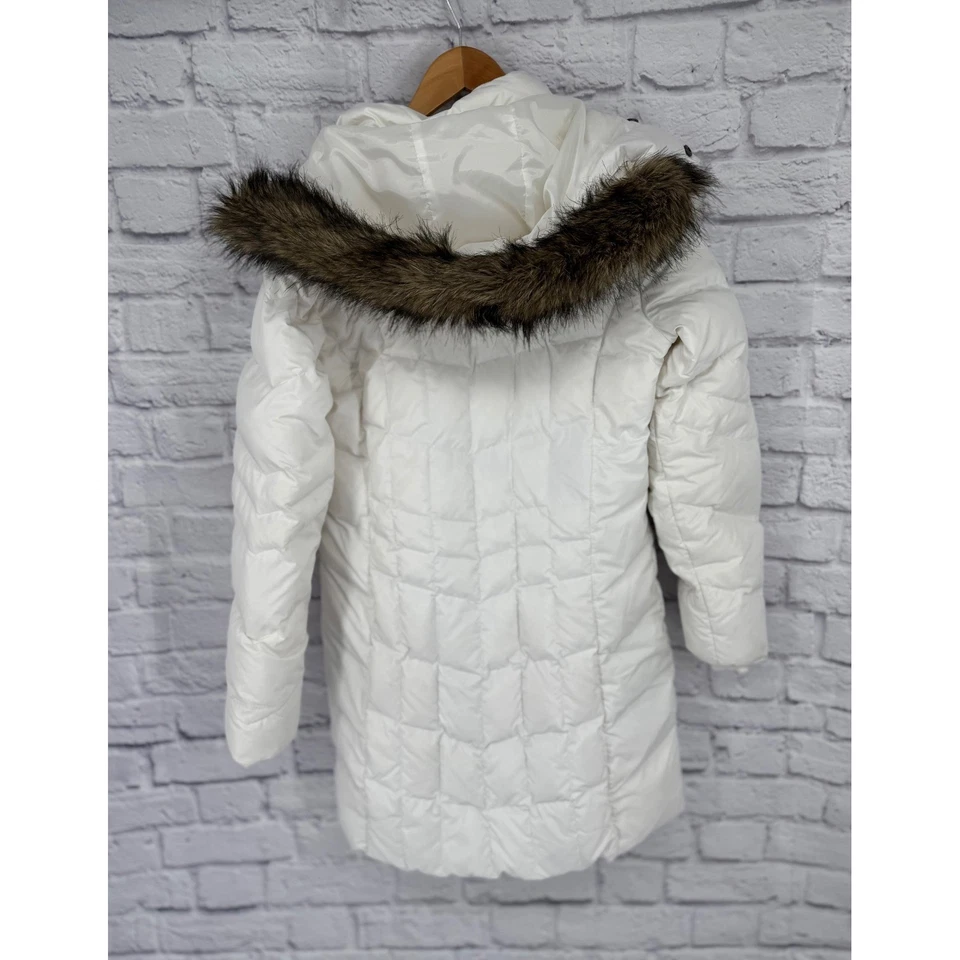 Eddie Bauer Womens White Down Puffer Coat Faux Fur Hood Quilted Insulated Size L - Image 2 of 4