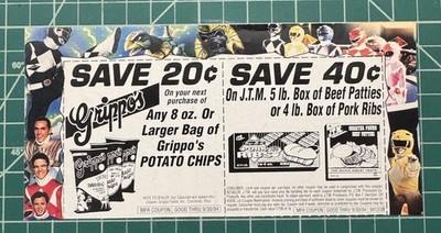 Vintage Coupon Grippos BBQ Chips Bar-B-Q JTM Pork Ribs Beef Patties