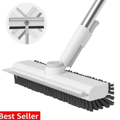 Floor Scrub Brush with Long Handle, 3 in 1 Scrape and Heavy-Duty Stiff Bristl...
