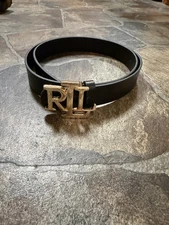 Black Faux Leather Ralph Lauren Designer Belt Size Small 105cm