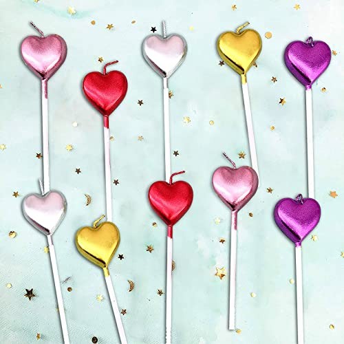 10 Cute Heart Shaped and Star Birthday Candles Multi Heart -10 Multicolor - Picture 2 of 7