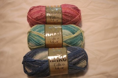 LOT OF 3 SKEINS NAKO CALICO JAKAR YARN, 3 COLORS, 50-50 COTTON & ACRYLIC