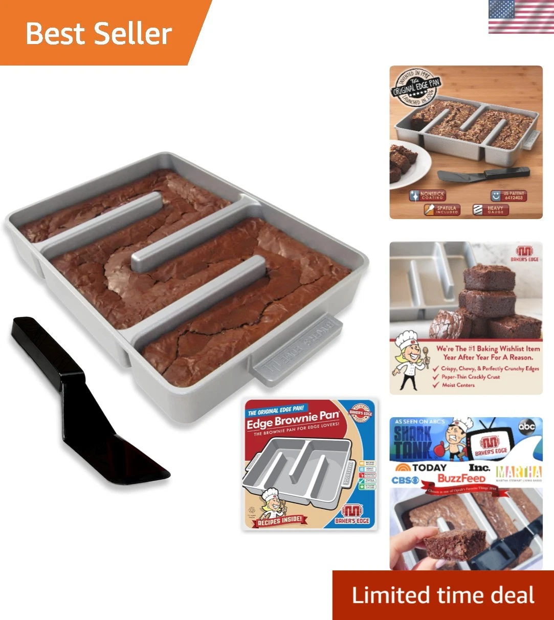 Patented Design Brownie Baking Pan with Nonstick Coating & Spatula