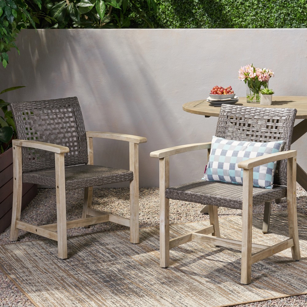Set Of 2 Black Grey Rattan Outdoor Patio