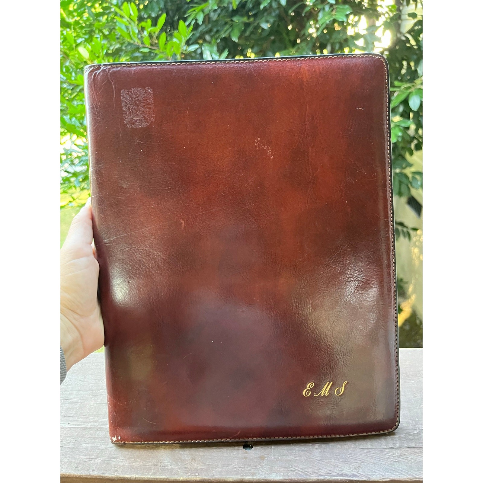 Bosca Leather Padfolio Portfolio Mahogany Hand Stained Hide USA Made 12.5x9.5in