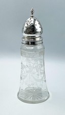 SILVER TOP SUGAR CASTER ETCHED GLASS CHESTER 1912 NATHAN & HAYES
