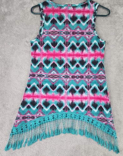 Signature Studio Shirt Womens Small Western Fringe Boho Sleeveless Tank Top - Picture 2 of 8