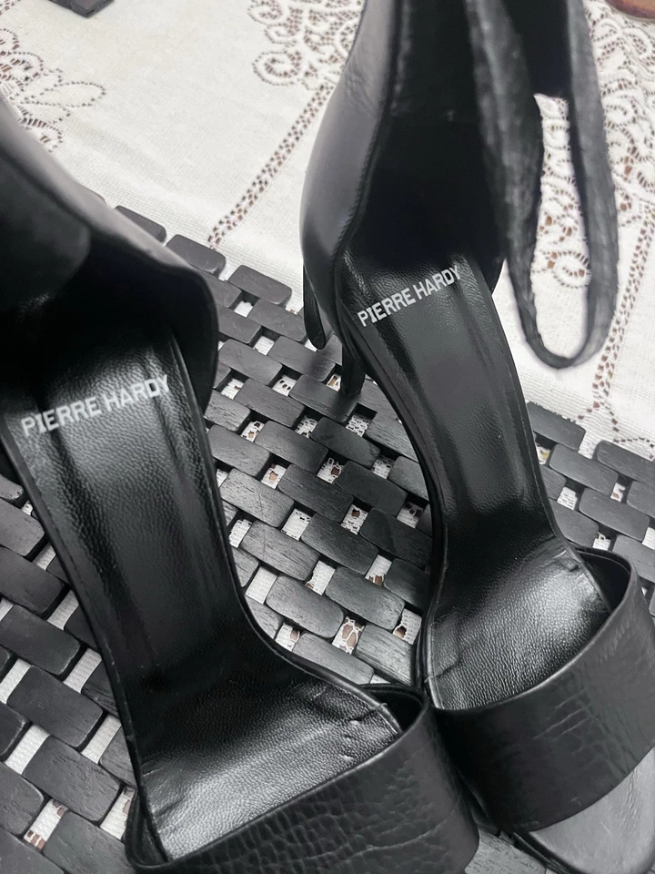 Pierre Hardy Strappy Open-Toe Heels Suede Snake-Embossed Leather 38 - Image 3 of 4