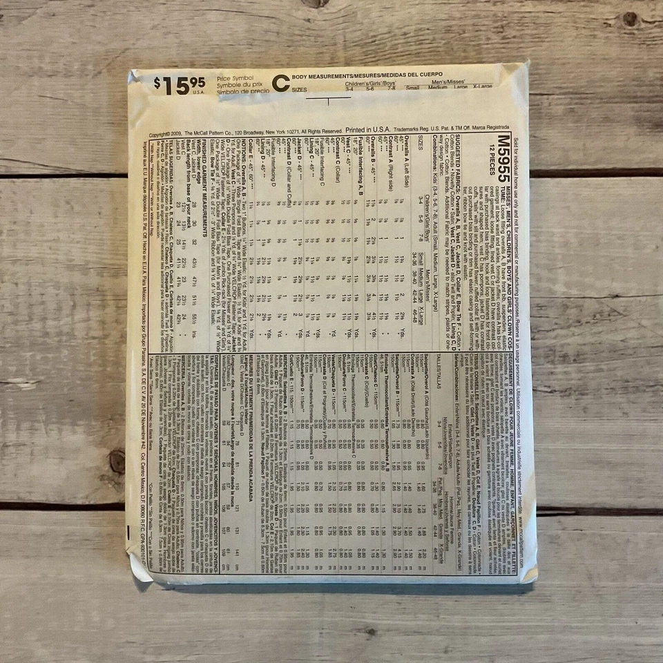 McCalls 5955 Sewing Pattern Clown Halloween Costume Child Sz 3-8 UNCUT - Image 2 of 3