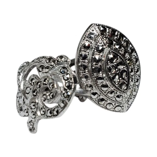 Vintage Sterling Silver Marcasite Ring & Earring