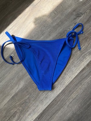 Wild Fable Blue Side Tie Bikini Bottoms Size S Low Rise High Leg Cheeky