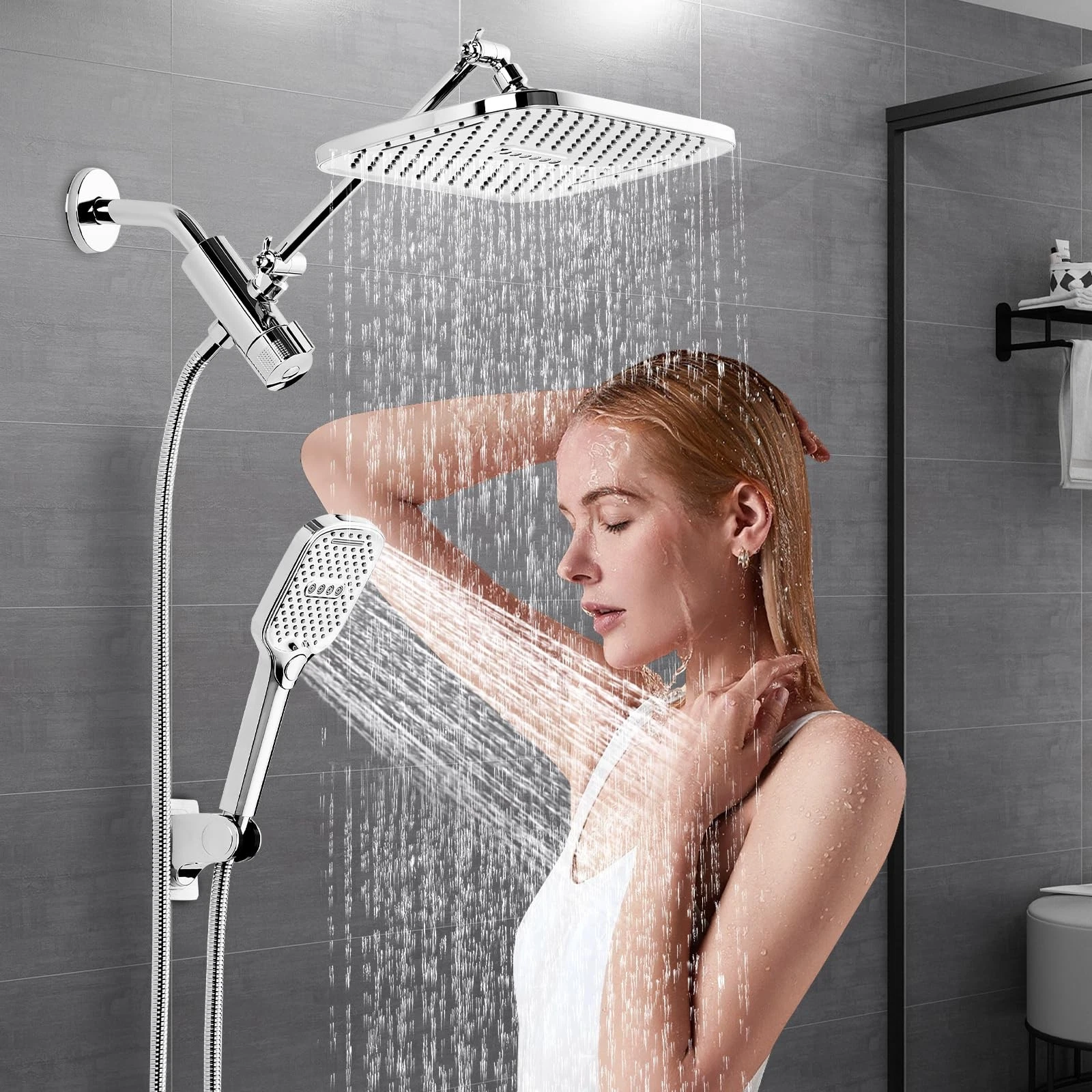 12" Rain Shower Head with Handheld Spray, Rainfall Shower Head with Handheld ...