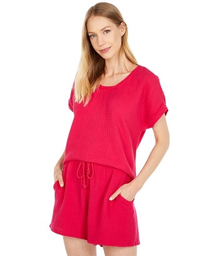 Mod-o-doc Double Layer Gauze Short Dolman Sleeve Top Bonfire Sz-S - Picture 2 of 4