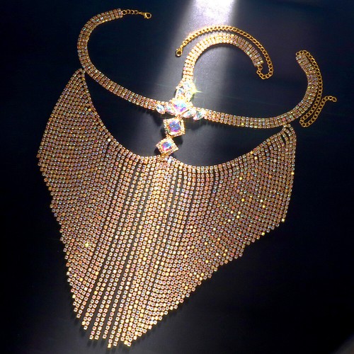 Damen Strass Gesichtsmaske bunte Quasten Maskerade Kopf Kette Schleier 22031 - Bild 4 von 10