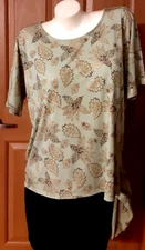 New Directions Petite Green Gold Flowers Drop Shoulder Short Sleeves Size PM