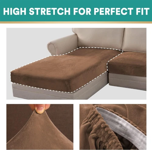 Stretch Velvet L-Shaped Sofa Seat Cover Living Room Furniture Protector - Picture 17 of 29