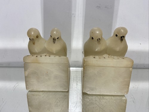 Bookends Pair Of RARE VTG. Art Deco Marble Egyptian Revival Budgie Bird Bookends - Picture 2 of 24