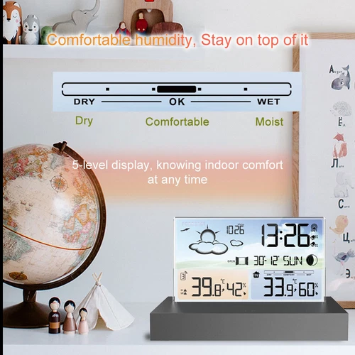 Digital Alarm Clock Date Temperature Humidity Weather Forecast Station w/ Sensor - Picture 8 of 13