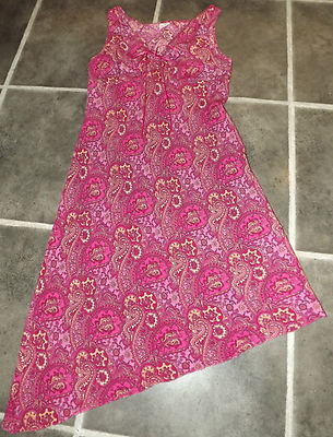 UK 12 EUR 40 FUCHSIA ASYMMETRICAL HEM PAISLEY PATTERN LONG MAXI EVENING DRESS