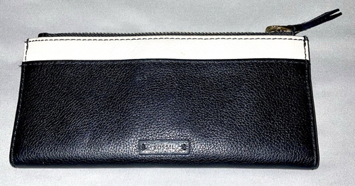 Fossil Keely Tab Clutch Wallet Black Soft White Genuine Cowhide Leather Purse - Picture 2 of 9