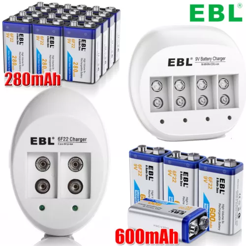 Lot 9V 9 Volt Lithium Ion Rechargeable Batteries / Ni-MH Battery 2 4 Bay Charger