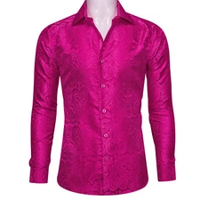 Mens Dress Shirts Rose Red Paisley Floral Regular Fit Fashion Button Down Tops