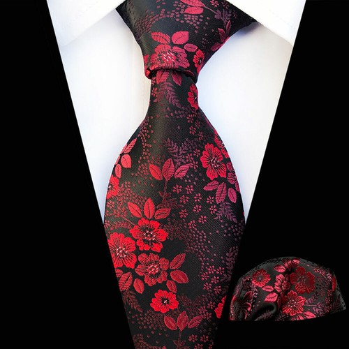 Mens Paisley Floral Tie Jacquard Woven Silk Necktie Pocket Square Handkerchief - Picture 31 of 56
