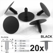20 x Black Plastic Fir Tree Trim Clips 7mm Hole 32mm Head Car Van Push In Button