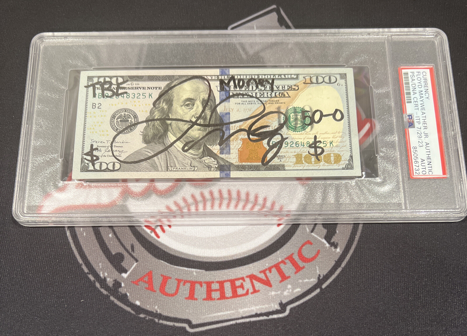 Floyd Mayweather Jr. Signed $100 Bill US Currency x4 Inscription PSA Auth Auto B