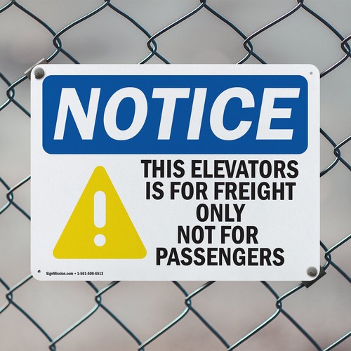(2 Pack) Elevator Freight Only Not For Passengers OSHA Notice Sign Decal Metal - Imagen 5 de 22