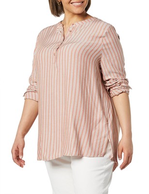 Amazon Essentials Women's Long-Sleeve Woven Blouse, Terracotta, French Stripe