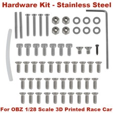 For OBZ 1/28 Scale 3D Printed Race Car Hardware Kit with Hex Tool - Stainless