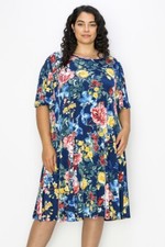 Womens Plus Size Blue Floral Print Dress 3XL 4XL 5XL