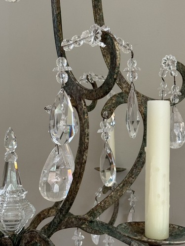 DENNIS AND LEEN Holly Hunt ROCK CRYSTAL Iron Chandelier 36” Wide Louis XIV Style - Picture 13 of 20