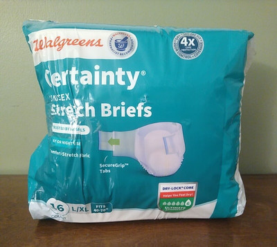 WALGREENS Certainty UNISEX STRETCH BRIEFS 14 CT L/XL Open bag - Discounted price