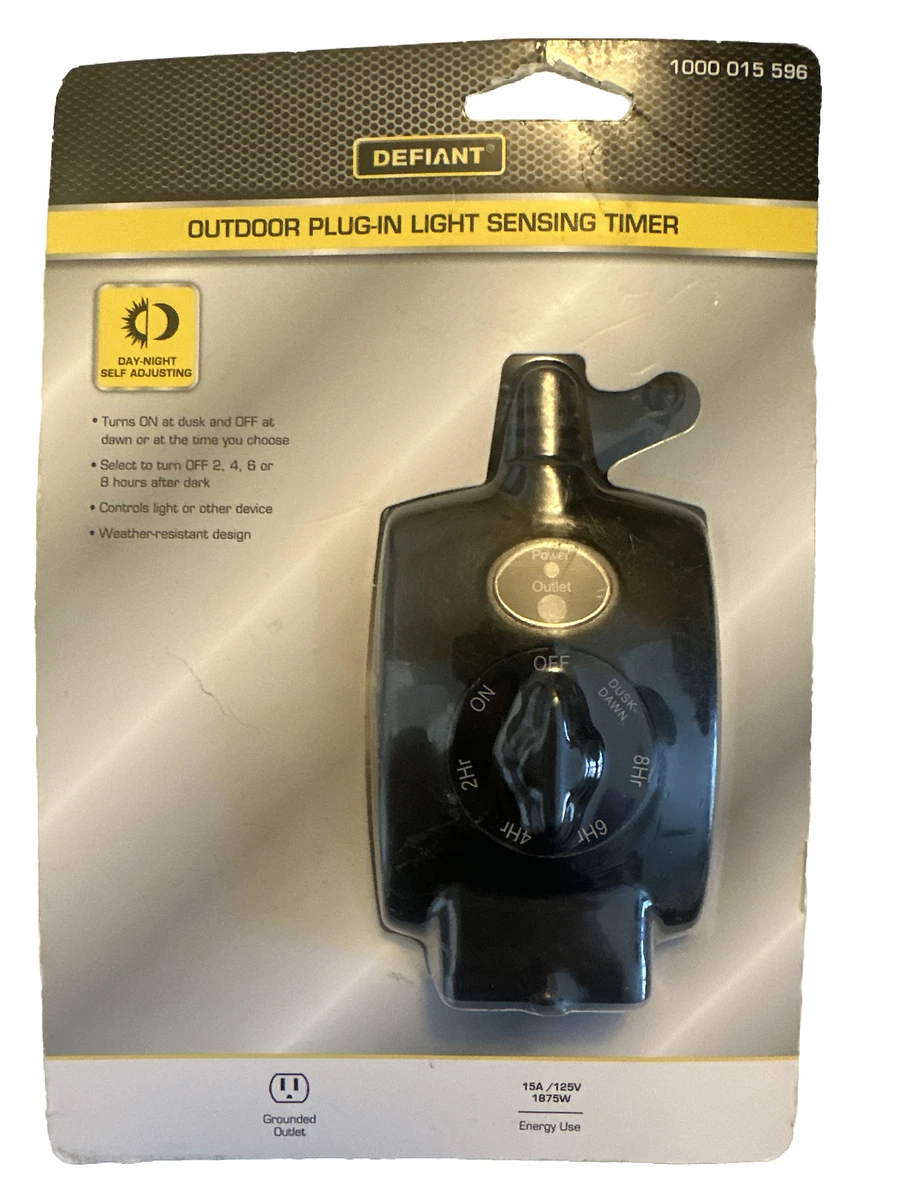 Defiant outdoor plug in on sale light sensing timer