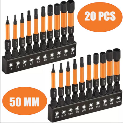 20PCS Non-Slip Impact Hex Bit Set S2 Steel-Magnetic Tip Metric/SAE For Precision