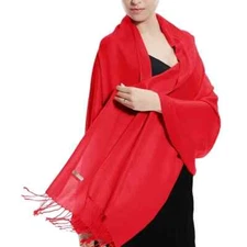*NWT* PASHMINA RED SCARF WRAP W/ FRINGE 72" X 28"