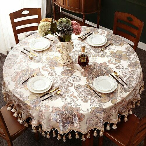 Luxus Runde Tischdecke Jacquard Runde Tischabdeckung mit Quaste bestickt - Bild 9 von 18