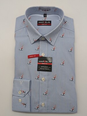 Marvelis Langarm Hemd Kentkragen Gr. M 40 BODY FIT Blau Maritim Art. 75345411