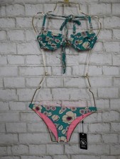  156 Wildfox Emerald Floral BIkini Top  Reversible Bikini Bottom Set S W260