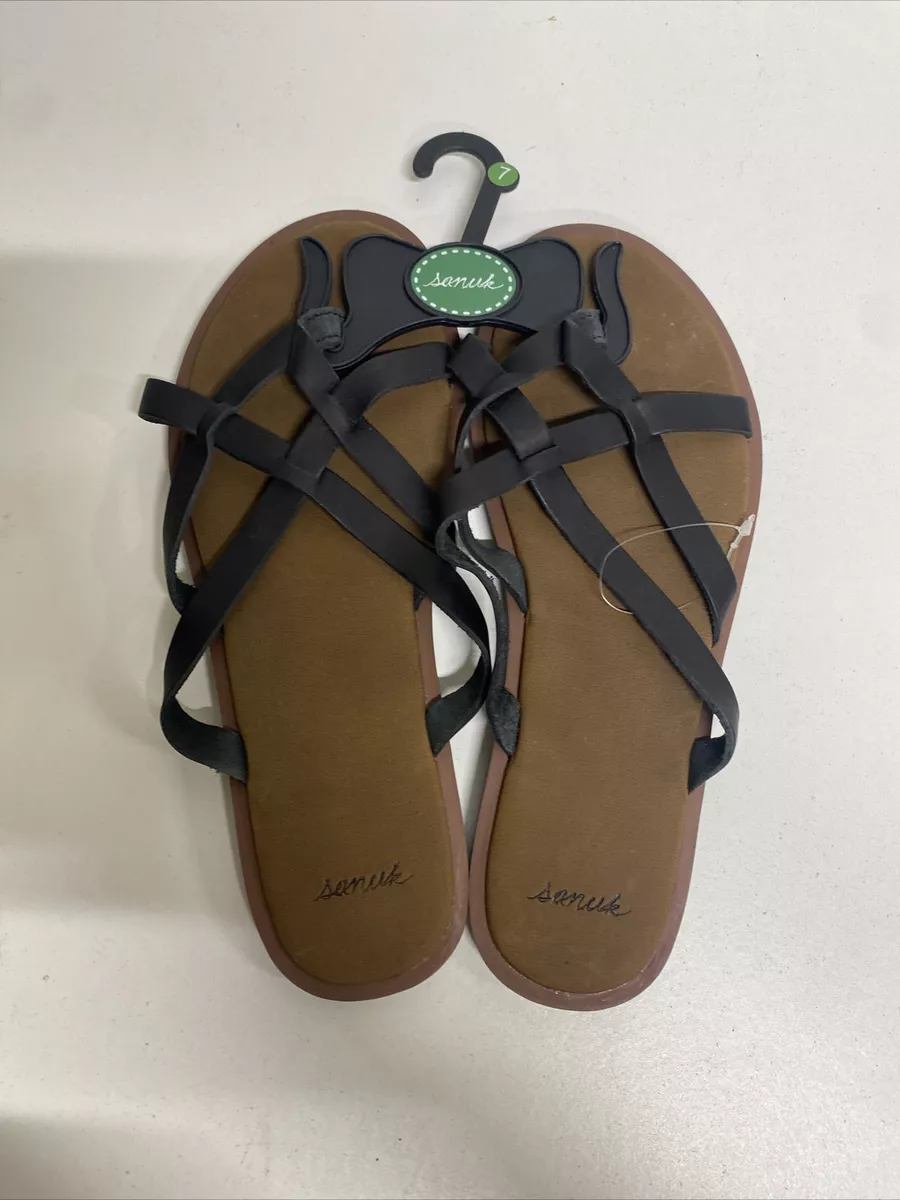 Sanuk Yoga Strappy Sandals Black Tobacco Brown Womens Size 7 #u4